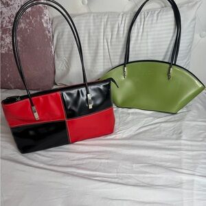 2 Elegant Red and Black and green Women's Handbag
